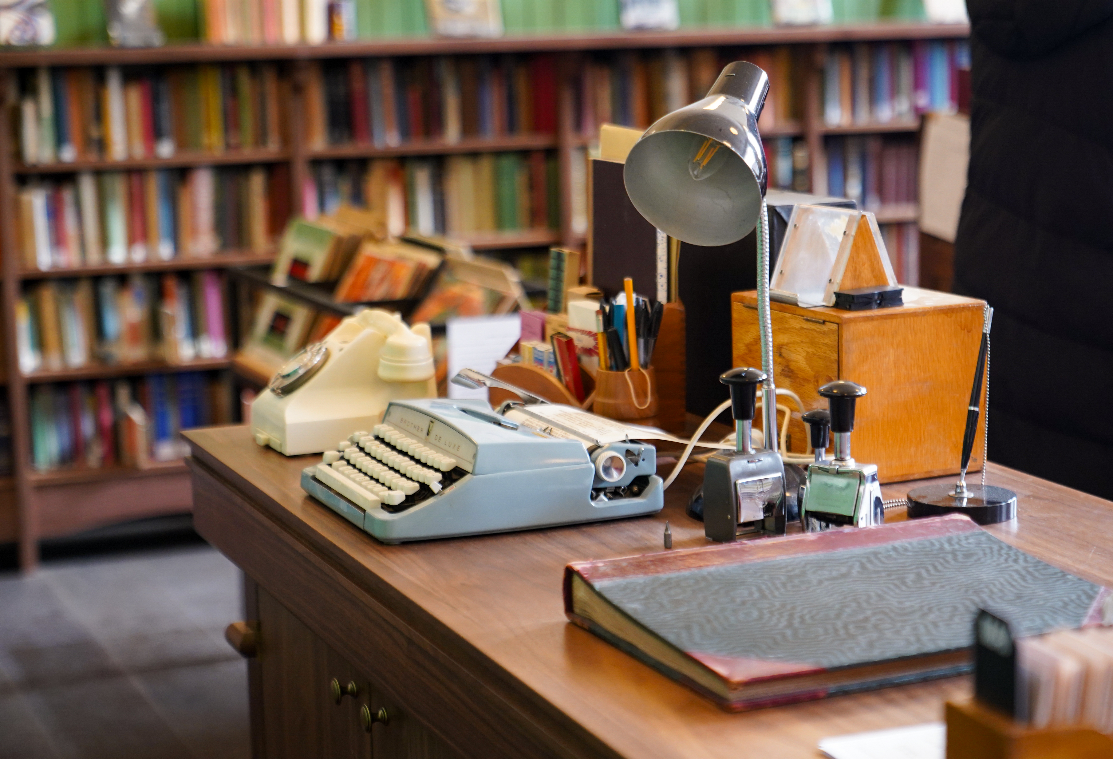 Woodside Library Interior Librarian's Desk and typewriter